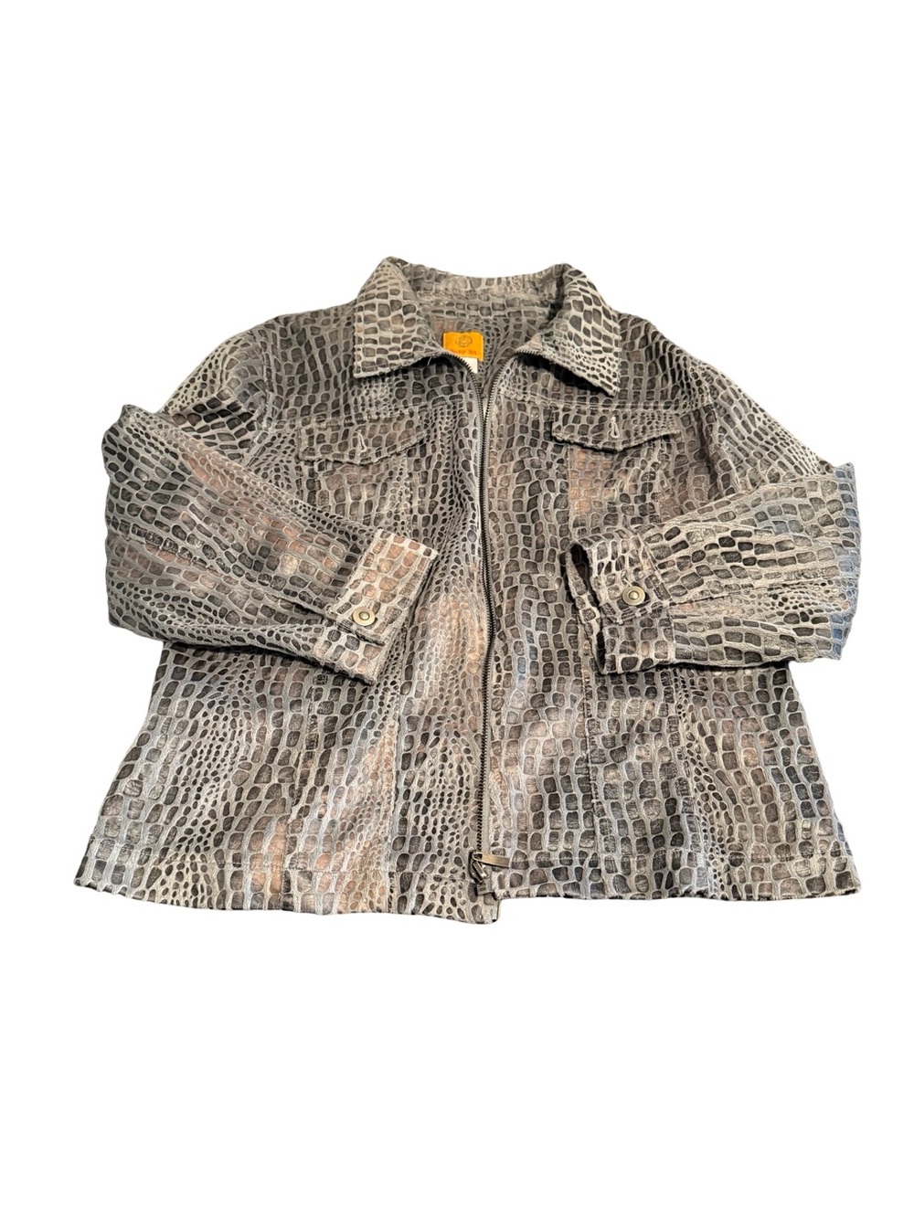 Vintage Ruby Rd. Faux-Croc Leather Jacket in Gray with Tan Accents